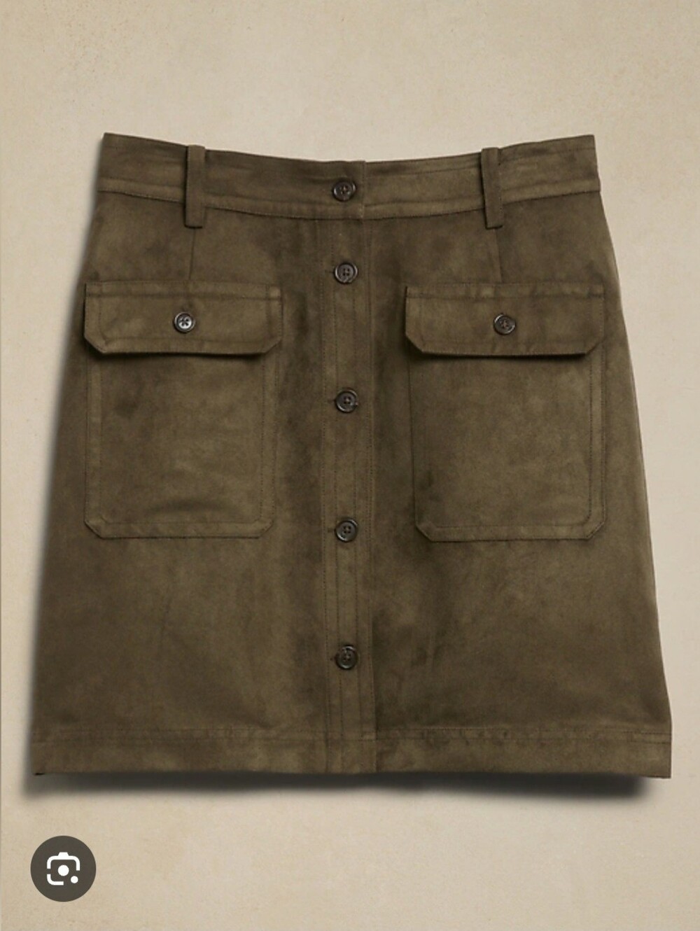 NWT Banana Republic Portia Vegan Suede Mini Skirt Olive Green Button Utility 4